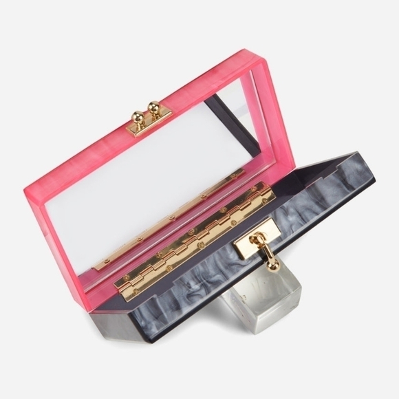 New! Jill & Ally Two Tone Black Barbie Pink Convertible Party Evening Clutch - Picture 7 of 15